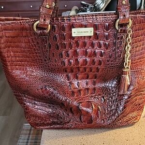 Brahmin Rich Brown Croc-Embossed Tote